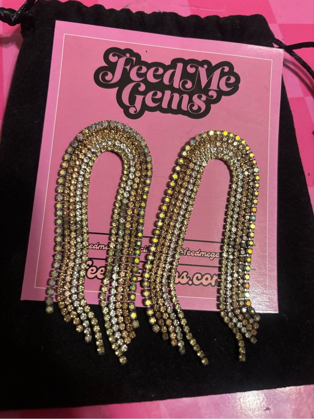 Feed Me Gems Gold Crystal Fringe Statement Earrings